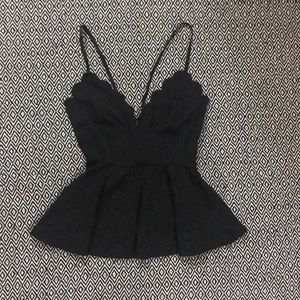 Black Scalloped Spaghetti Strapped Blouse